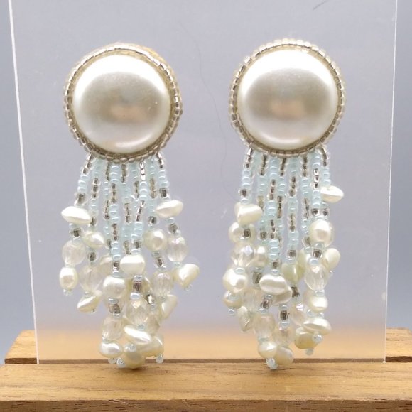 Dangling Silver and White Sparkle Earrings - Picture 1 of 4